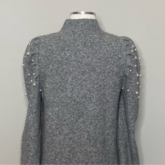 Pearlized Mock Neck Sweater Dress in Pebble Grey Melange, size XS - Picture 6 of 16